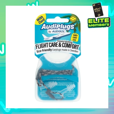 AUDIPLUGS Flight Care & Comfort Eco-Friendly Earplug Pair (With Cord & Handy Carry Case) 1s