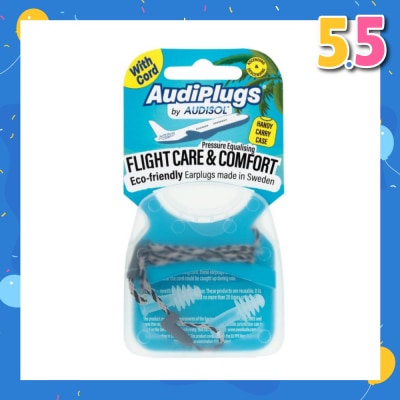 AUDIPLUGS Flight Care & Comfort Eco-Friendly Earplug Pair (With Cord & Handy Carry Case) 1s