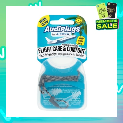 AUDIPLUGS Flight Care & Comfort Eco-Friendly Earplug Pair (With Cord & Handy Carry Case) 1s