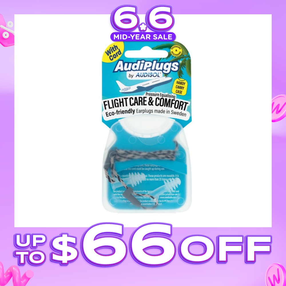 Flight Care & Comfort Eco-Friendly Earplug Pair (With Cord & Handy Carry Case) 1s