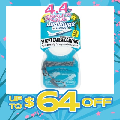 AUDIPLUGS - Flight Care & Comfort Eco-Friendly Earplug Pair (With Cord & Handy Carry Case) 1s