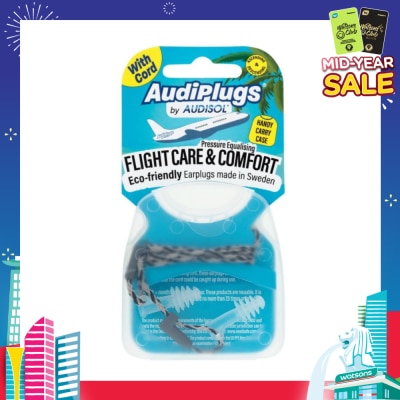 AUDIPLUGS Flight Care & Comfort Eco-Friendly Earplug Pair (With Cord & Handy Carry Case) 1s