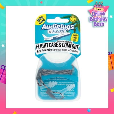 AUDIPLUGS Flight Care & Comfort Eco-Friendly Earplug Pair (With Cord & Handy Carry Case) 1s