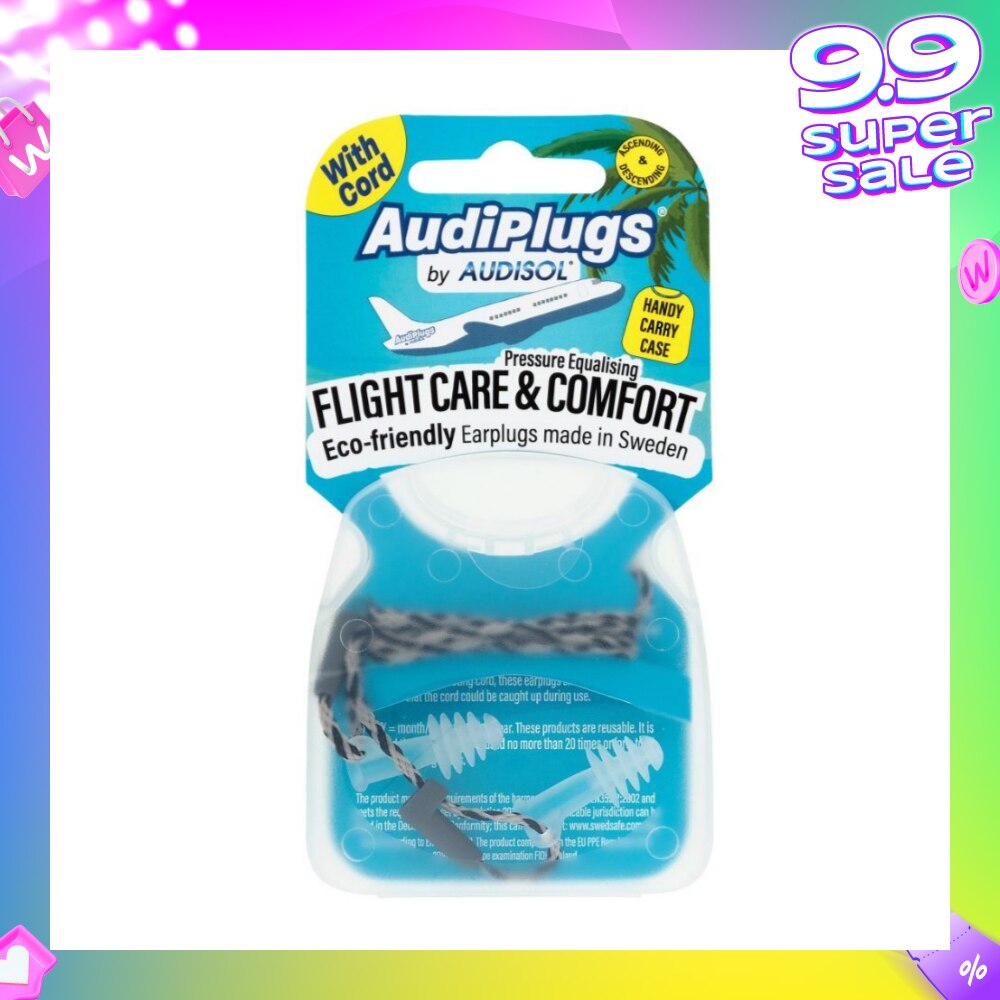 Flight Care & Comfort Eco-Friendly Earplug Pair (With Cord & Handy Carry Case) 1s