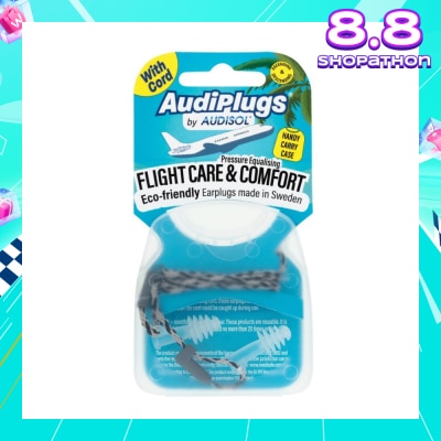 AUDIPLUGS Flight Care & Comfort Eco-Friendly Earplug Pair (With Cord & Handy Carry Case) 1s
