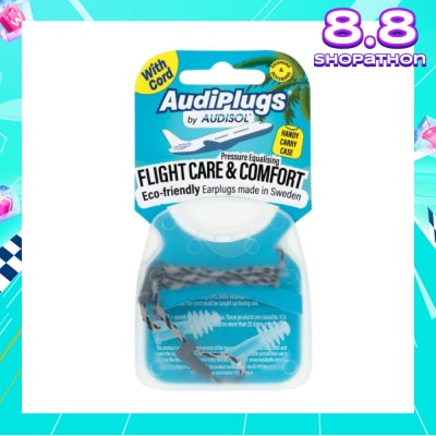 AUDIPLUGS Flight Care & Comfort Eco-Friendly Earplug Pair (With Cord & Handy Carry Case) 1s