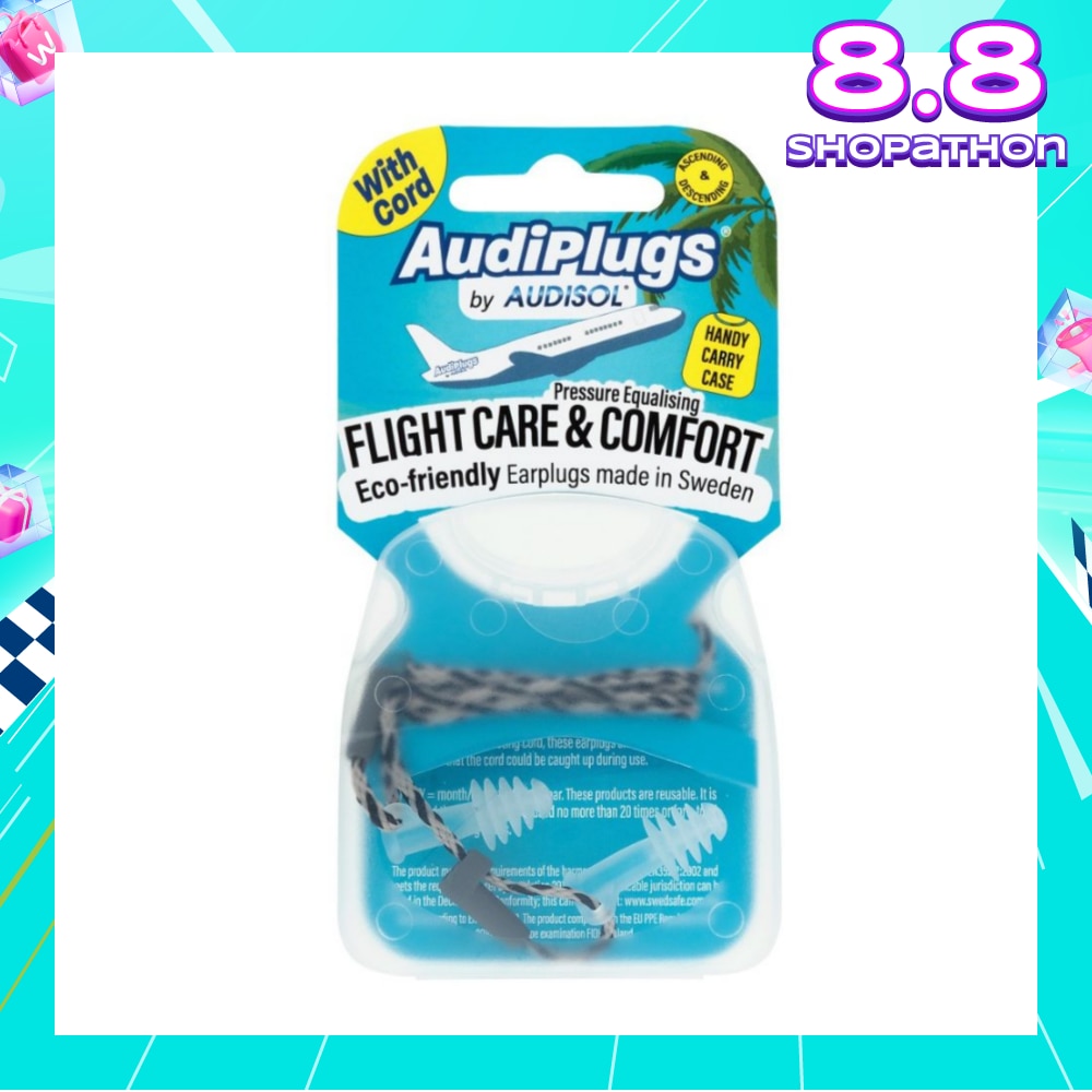 Flight Care & Comfort Eco-Friendly Earplug Pair (With Cord & Handy Carry Case) 1s
