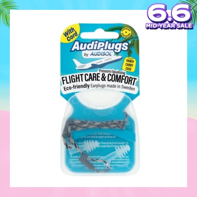 AUDIPLUGS Flight Care & Comfort Eco-Friendly Earplug Pair (With Cord & Handy Carry Case) 1s