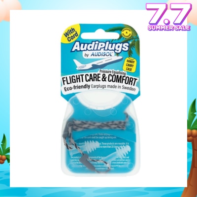 AUDIPLUGS Flight Care & Comfort Eco-Friendly Earplug Pair (With Cord & Handy Carry Case) 1s