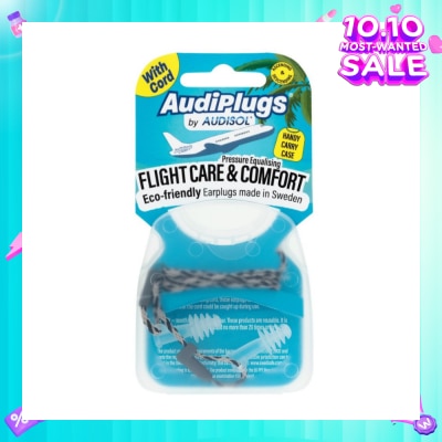 AUDIPLUGS Flight Care & Comfort Eco-Friendly Earplug Pair (With Cord & Handy Carry Case) 1s