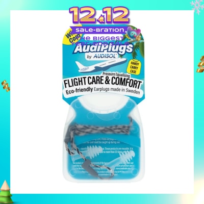AUDIPLUGS Flight Care & Comfort Eco-Friendly Earplug Pair (With Cord & Handy Carry Case) 1s