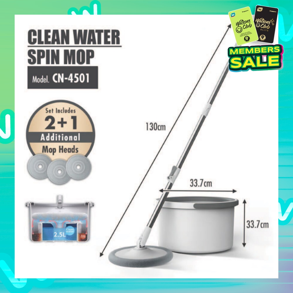 Clean Water Spin Mop Grey (Dual bucket system + Separates clean and dirty water) 1s