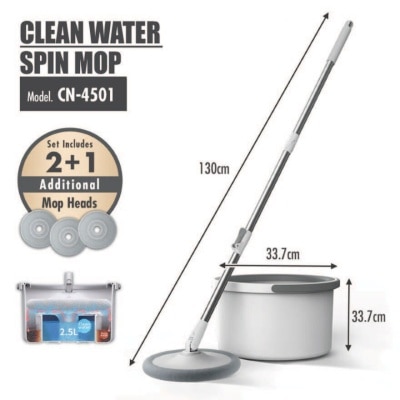 HOUZE Clean Water Spin Mop Grey (Dual bucket system + Separates clean and dirty water) 1s