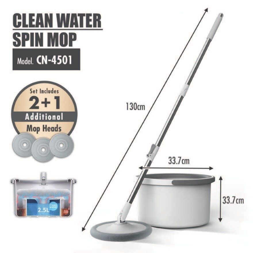 Clean Water Spin Mop Grey (Dual bucket system + Separates clean and dirty water) 1s