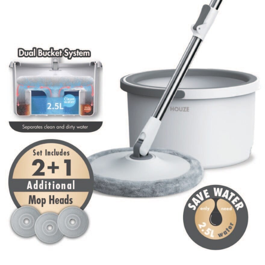 Clean Water Spin Mop Grey (Dual bucket system + Separates clean and dirty water) 1s