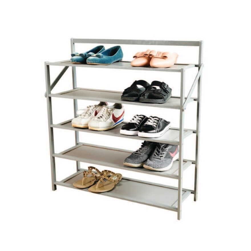 5 Tier Foldable Bamboo Shoe Rack Grey 1s