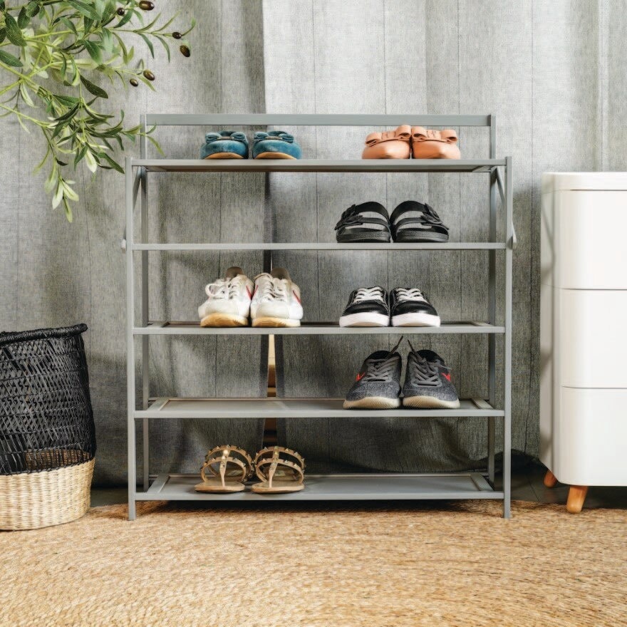 5 Tier Foldable Bamboo Shoe Rack Grey 1s