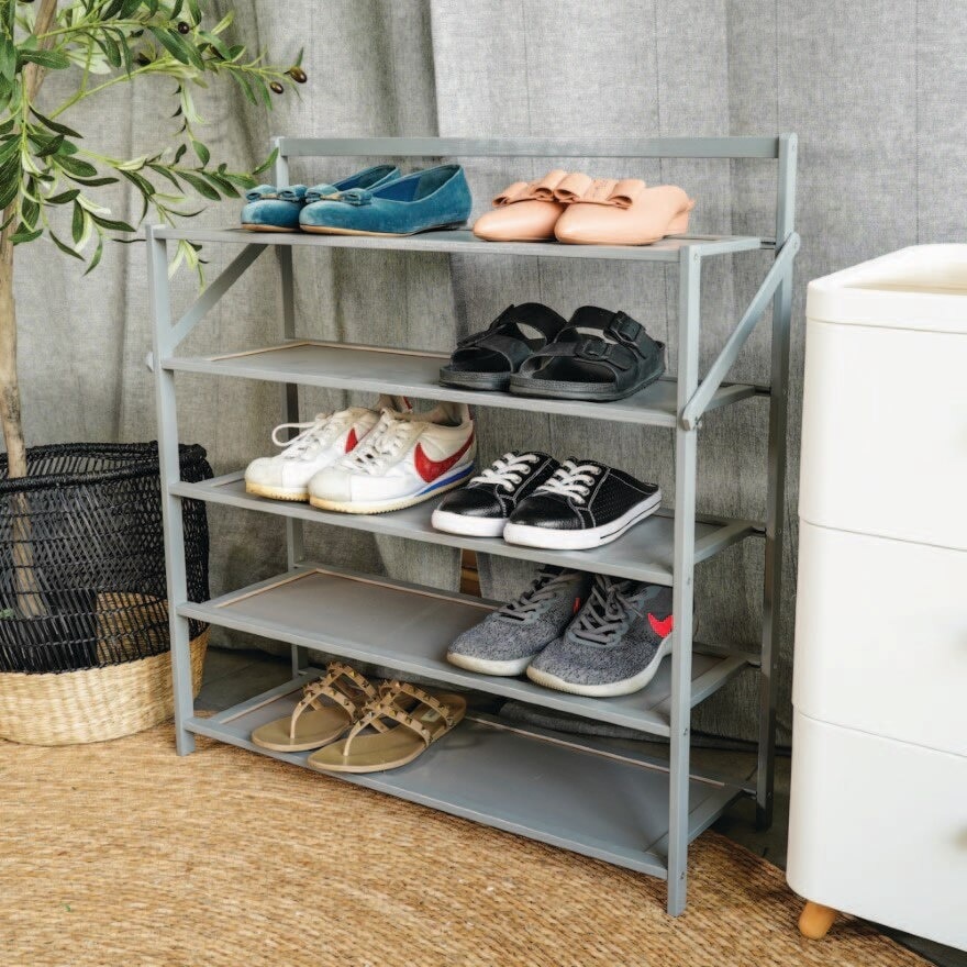 5 Tier Foldable Bamboo Shoe Rack Grey 1s