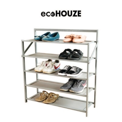 HOUZE 5 Tier Foldable Bamboo Shoe Rack Grey 1s