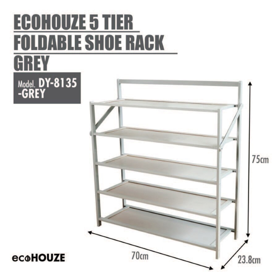 5 Tier Foldable Bamboo Shoe Rack Grey 1s