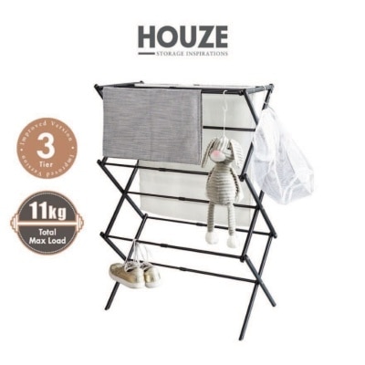 HOUZE Compact X Extendable Drying Rack Black (Three-tier rack + 11 drying rods) 1s