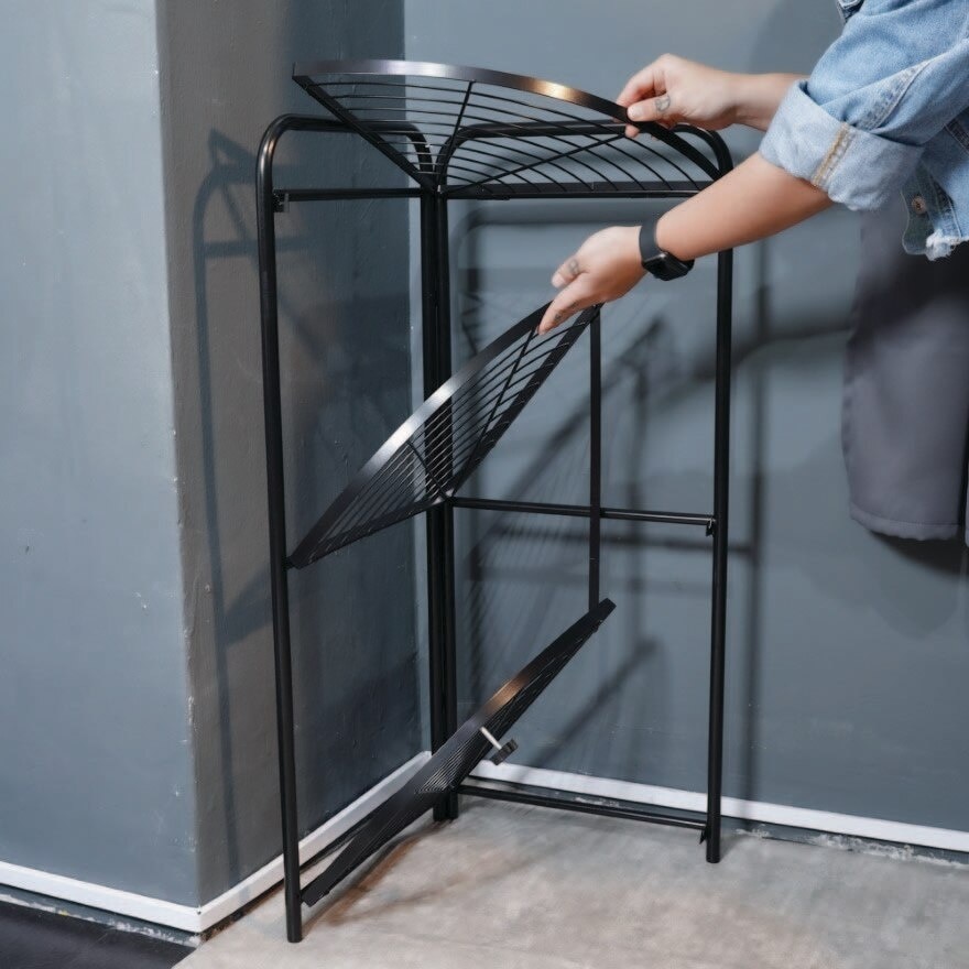 3 Tier Foldable Corner Shelf Black 1s