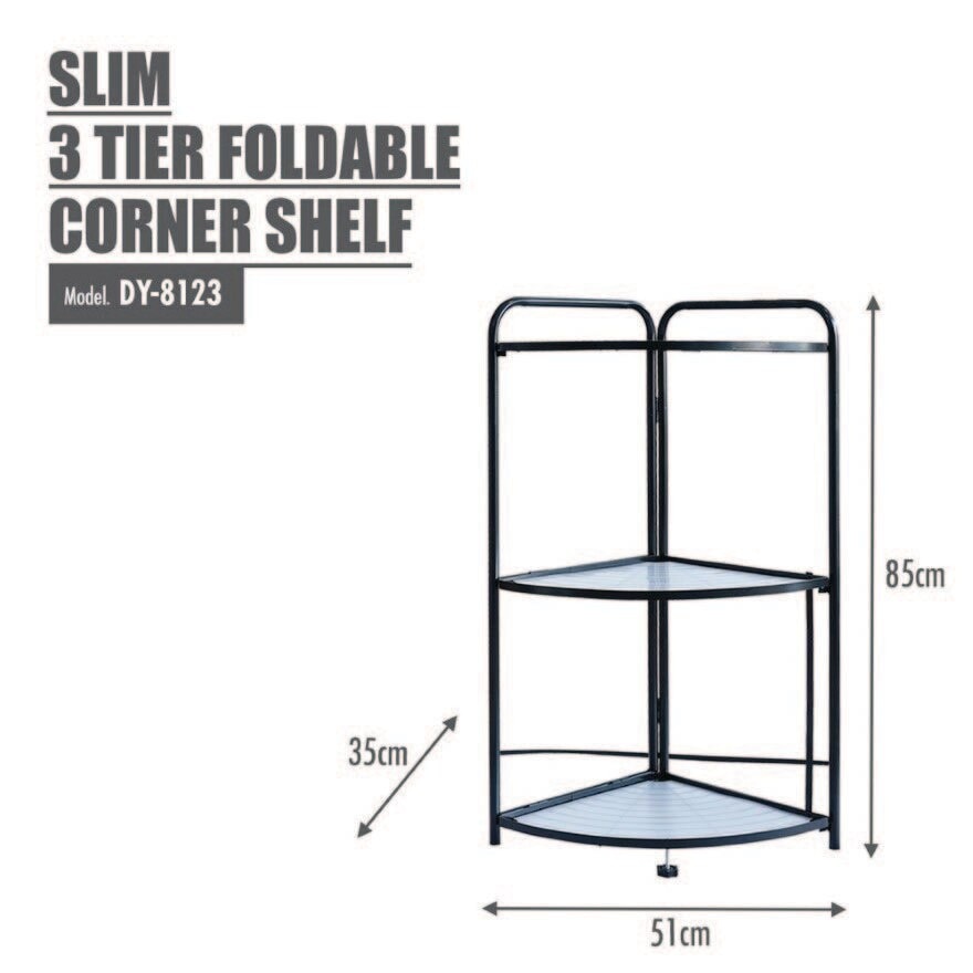 3 Tier Foldable Corner Shelf Black 1s