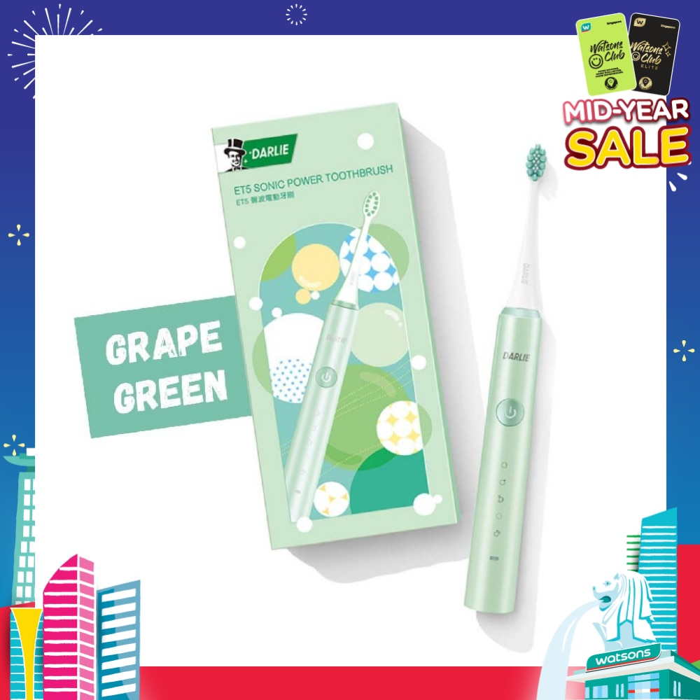 ET5 Sonic Power Rechargeable Electric Toothbrush Grape Green Color (5 Superior Cleaning Modes) 1s
