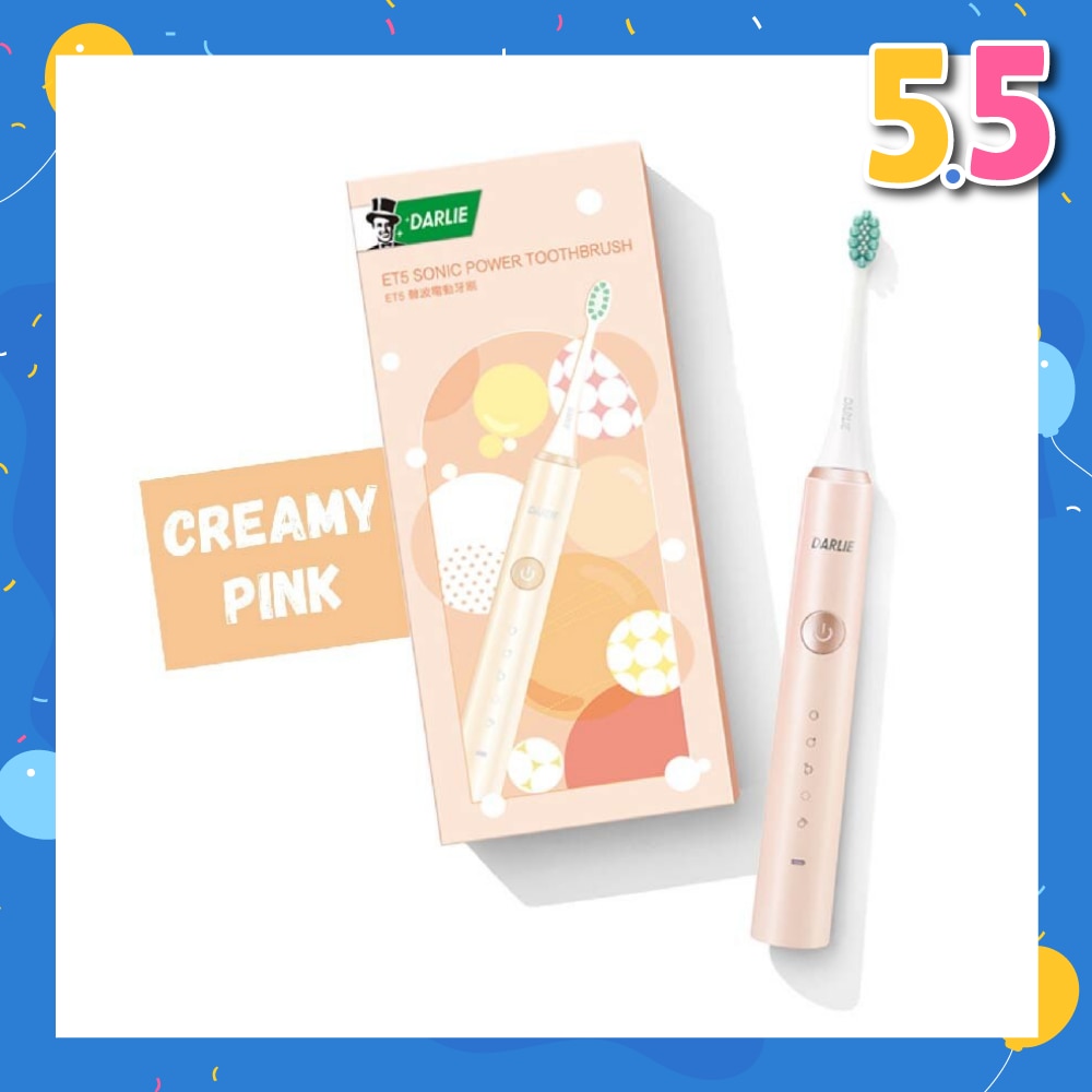 ET5 Sonic Power Rechargeable Electric Toothbrush Creamy Pink Color (5 Superior Cleaning Modes) 1s