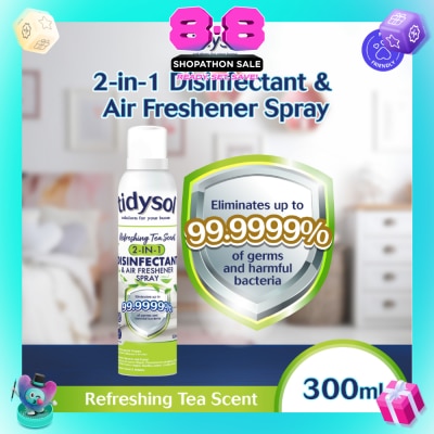 TIDYSOL - Refreshing Tea Scent 2-in-1 Disinfectant & Air Freshener Spray (Kills up to 99.9999% germs, Pet-friendly, Non-toxic) 300ml