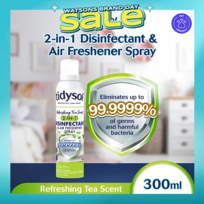 TIDYSOL - Refreshing Tea Scent 2-in-1 Disinfectant & Air Freshener Spray (Kills up to 99.9999% germs, Pet-friendly, Non-toxic) 300ml