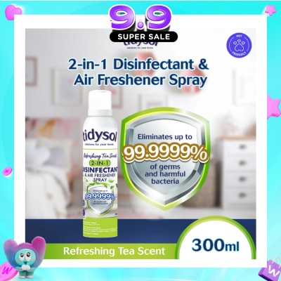 TIDYSOL - Refreshing Tea Scent 2-in-1 Disinfectant & Air Freshener Spray (Kills up to 99.9999% germs, Pet-friendly, Non-toxic) 300ml image