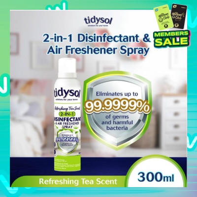 TIDYSOL Tidysol Refreshing Tea Scent 2-in-1 Disinfectant & Air Freshener Spray 300ml (Kills up to 99.9999% germs)