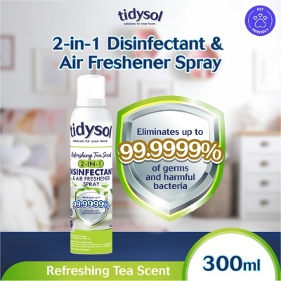 TIDYSOL - Refreshing Tea Scent 2-in-1 Disinfectant & Air Freshener Spray (Kills up to 99.9999% germs, Pet-friendly, Non-toxic) 300ml