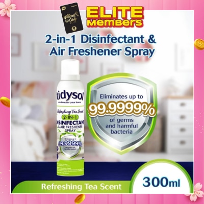 TIDYSOL Tidysol Refreshing Tea Scent 2-in-1 Disinfectant & Air Freshener Spray 300ml (Kills up to 99.9999% germs)
