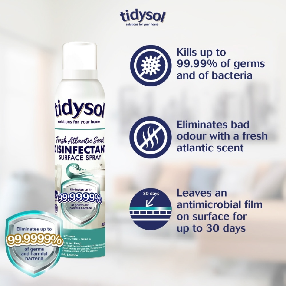 Fresh Atlantic Scent Disinfectant Spray (Kills up to 99.9999% germs + 30 days Antimicrobial Film, Pet friendly, Non-toxic) 300ml
