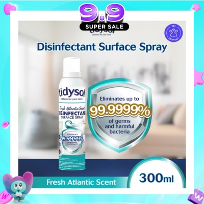 TIDYSOL - Fresh Atlantic Scent Disinfectant Spray (Kills up to 99.9999% germs + 30 days Antimicrobial Film, Pet friendly, Non-toxic) 300ml image
