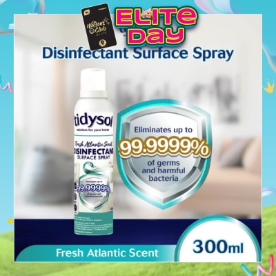 TIDYSOL - Fresh Atlantic Scent Disinfectant Spray (Kills up to 99.9999% germs + 30 days Antimicrobial Film, Pet friendly, Non-toxic) 300ml