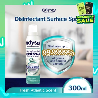 TIDYSOL Tidysol Fresh Atlantic Scent Disinfectant Spray 300ml (Kills up to 99.9999% germs + 30 days Antimicrobial Film)