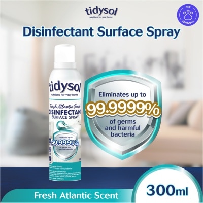 TIDYSOL - Fresh Atlantic Scent Disinfectant Spray (Kills up to 99.9999% germs + 30 days Antimicrobial Film, Pet friendly, Non-toxic) 300ml