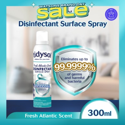 TIDYSOL - Fresh Atlantic Scent Disinfectant Spray (Kills up to 99.9999% germs + 30 days Antimicrobial Film, Pet friendly, Non-toxic) 300ml
