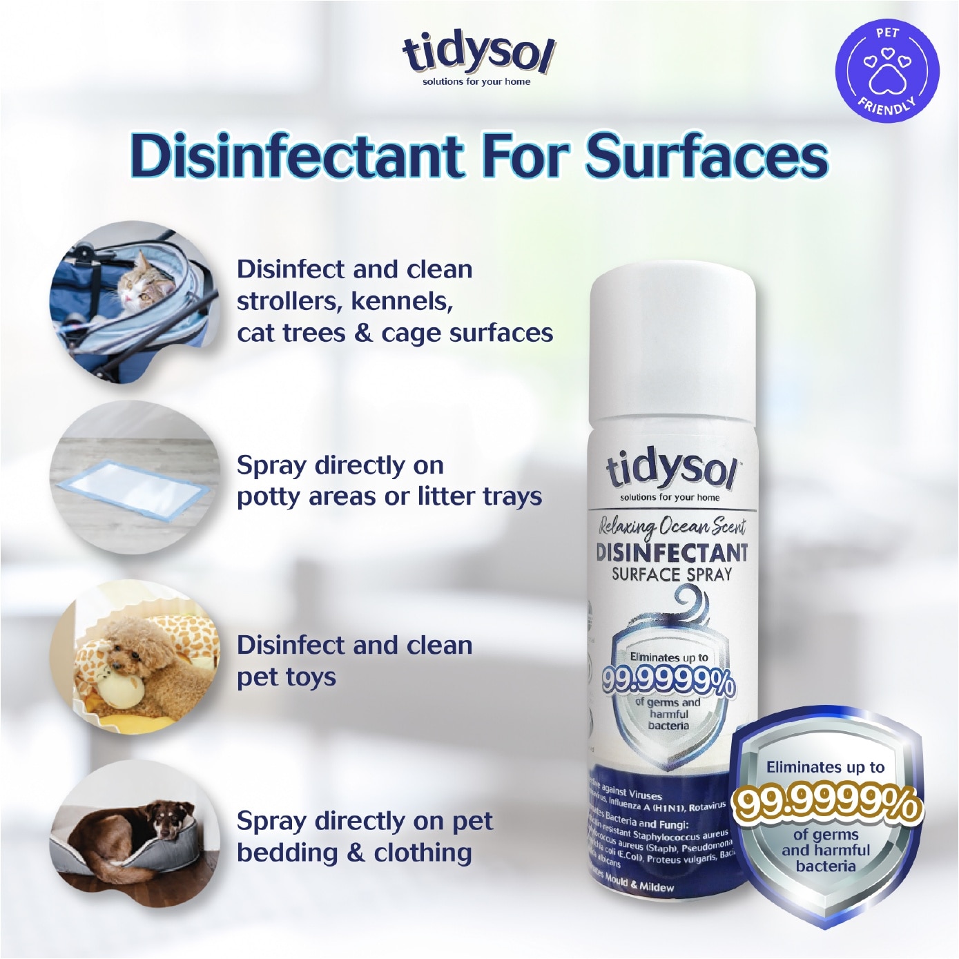 Fresh Ocean Scent Disinfectant Spray (Kills up to 99.9999% germs + 30 days Antimicrobial Film, Pet-friendly, Non-toxic) 85ml