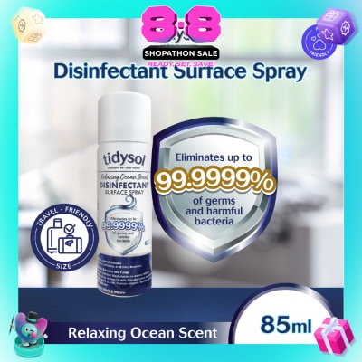 TIDYSOL - Fresh Ocean Scent Disinfectant Spray (Kills up to 99.9999% germs + 30 days Antimicrobial Film, Pet-friendly, Non-toxic) 85ml