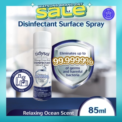 TIDYSOL - Fresh Ocean Scent Disinfectant Spray (Kills up to 99.9999% germs + 30 days Antimicrobial Film, Pet-friendly, Non-toxic) 85ml