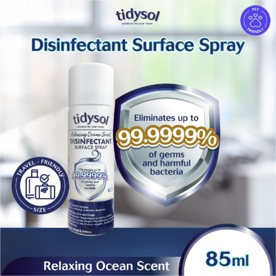 TIDYSOL - Fresh Ocean Scent Disinfectant Spray (Kills up to 99.9999% germs + 30 days Antimicrobial Film, Pet-friendly, Non-toxic) 85ml