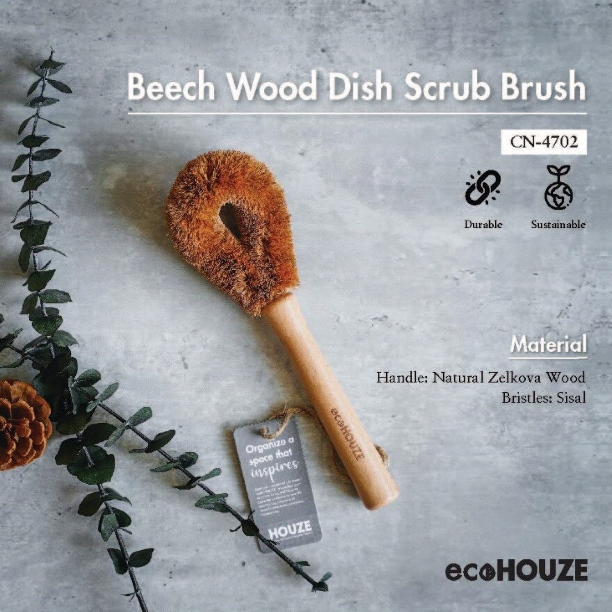 Beech Wood Dish Scrub Brush (Flexible + Heat-resistant) 1s