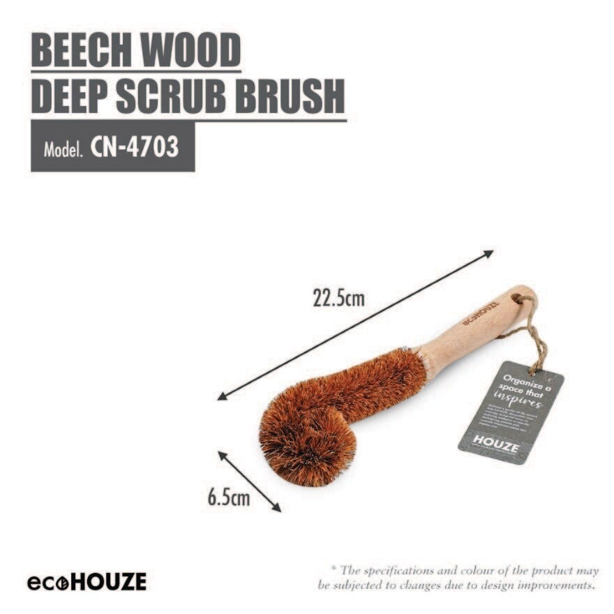 Beech Wood Deep Scrub Brush (Curved Brush Head for Drinkware) 1s