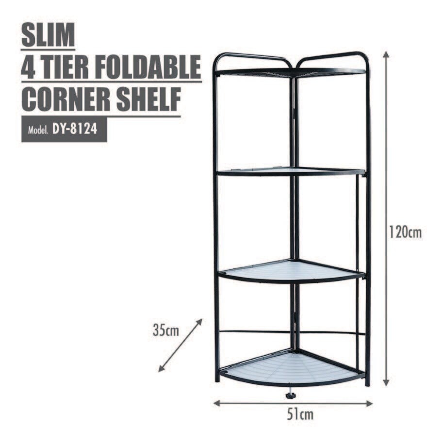 4 Tier Foldable Corner Shelf Black 1s