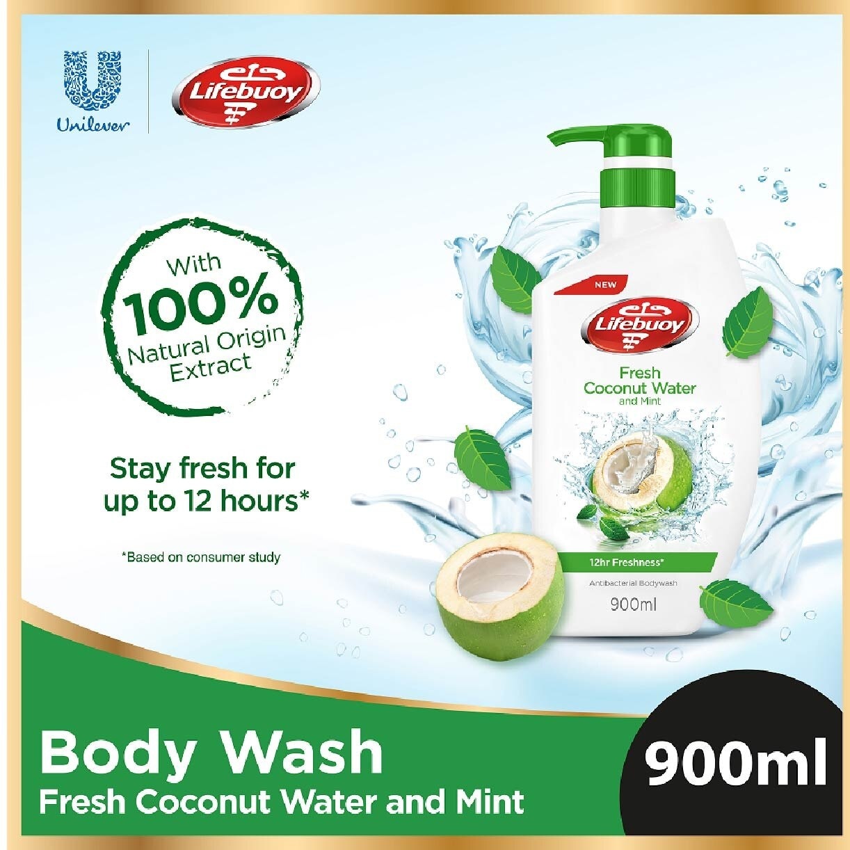 Lifebuoy Fresh Coconut Water & Mint Antibacterial Bodywash 900ml