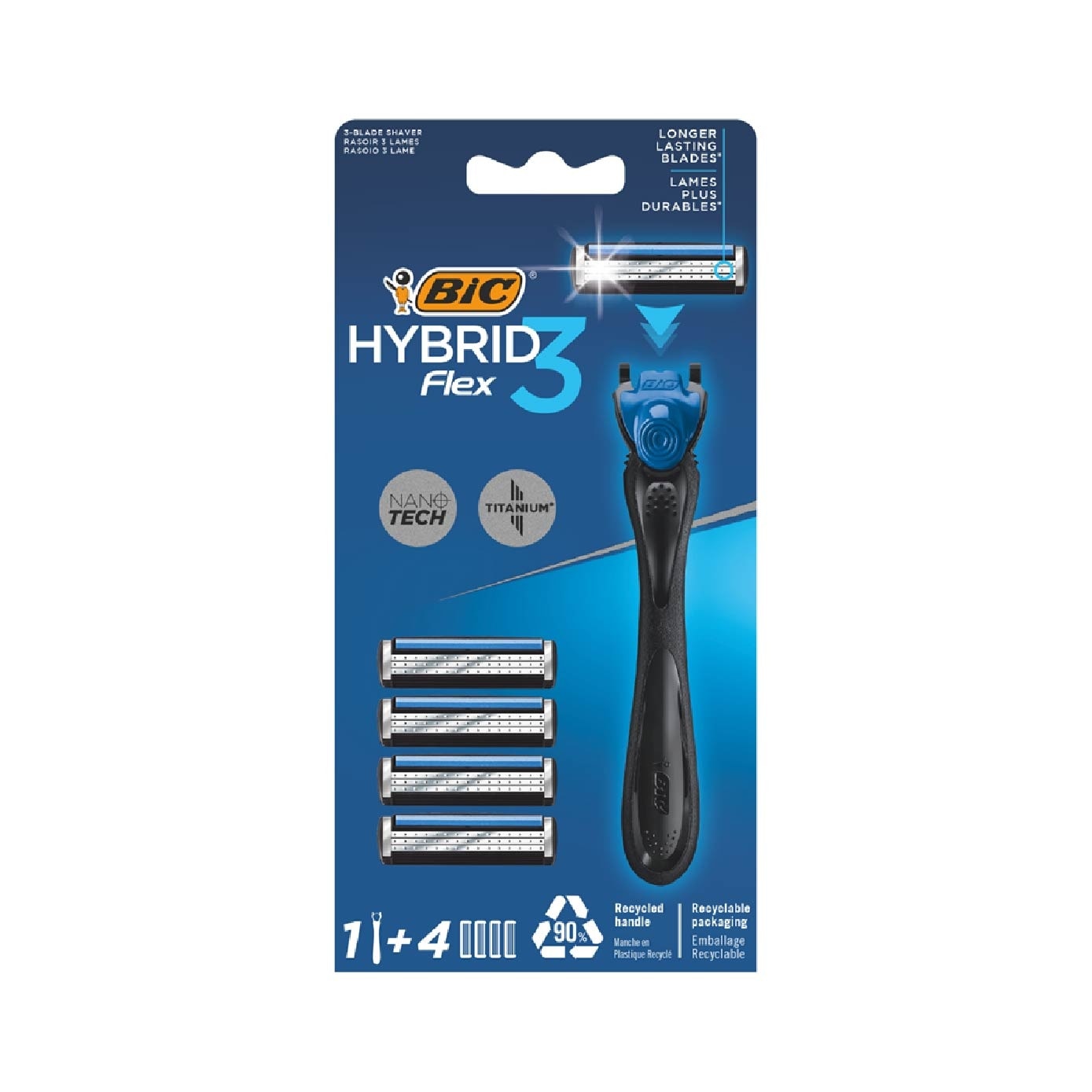 Flex 3 Hybrid Disposable Shaver consists Handle 1s + Nano Tech Blade 4s